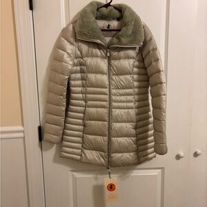 NWT - SAVE THE DUCK Women’s 3/Large Light Beige Caroline 3/4 Puffer Jacket